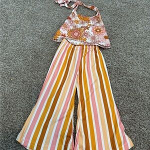 Floral and Striped Jumpsuit in Pink and Orange
